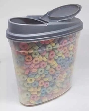 Cereal Keeper Dry Food OVAL Storage, Dispenser, container Gray Lock Lid NEW