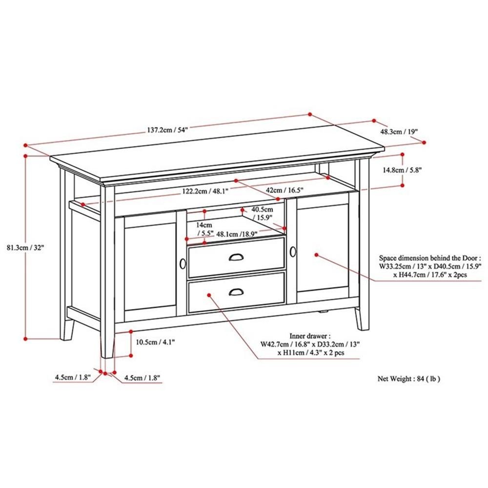 Trent Home Solid Wood 54 " Transitional TV Media Stand in Rustic Brown