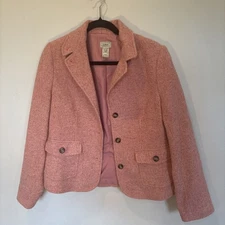 VTG LL Bean Womens Tweed Button Blazer Size S Wool Silk Blend pink Academia