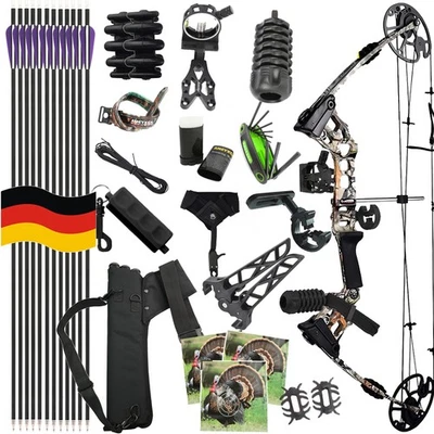 MMCPY Compoundbogen Set 20-70lbs Einstellbar Pfeilköcher Bogenschießen Sportbogen Jagd