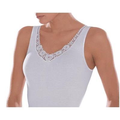 Pompadour Damen Unterhemden Baumwolle 3er Pack Achselhemden Ätzmotive Feinripp - Bild 1 von 3