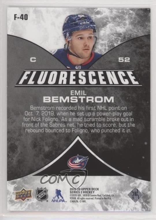 2019-20 Upper Deck Fluorescence Gold /150 Emil Bemstrom #F-40 Rookie RC - Image 2 of 2