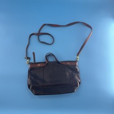 Fossil Black Leather Crossbody Satchel Bag Brown Strap Zip Top