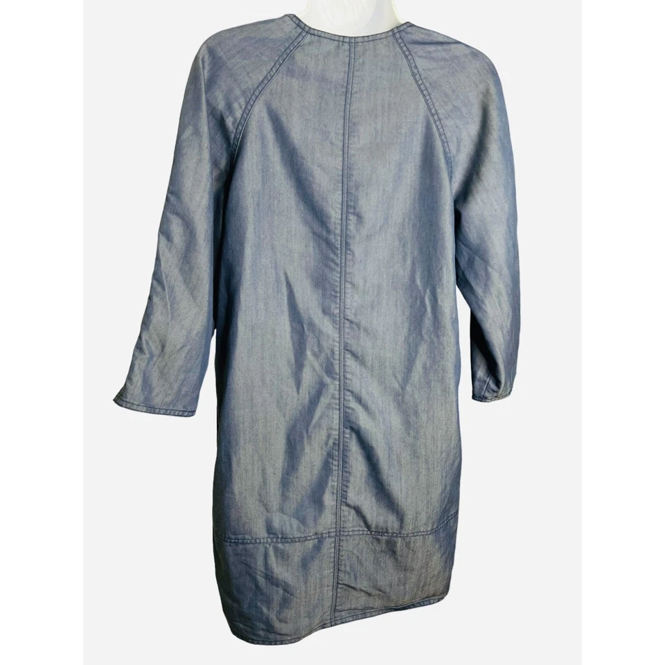 Vince Blue Chambray Denim 3/4 Sleeve Quarter Zip Mini Dress Women's Size Medium - Image 3 of 4