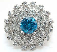 3CT Blue Topaz  White Topaz 925 Solid Sterling Silver Ring Sz 8 MB5-2
