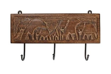 Wooden Cloth Hook Coat Rack Wall Mount 3 Hooks Carving Entryway Decor Gift