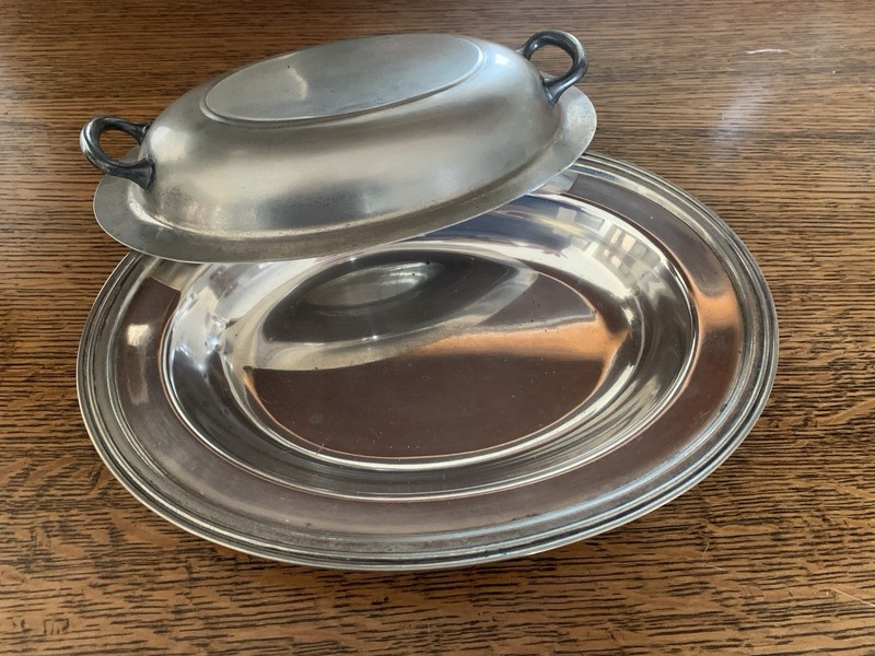 Vintage ~ Oval Silver Plated Serving Dish ~ Lid with Handles ~ Unmarked