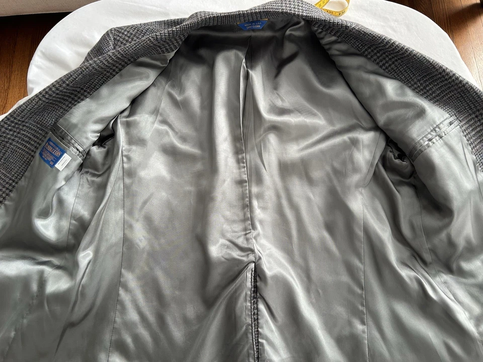 Blazer masculino vintage xadrez de lã tamanho 46R cinza preto clássico - Imagem 3 de 4