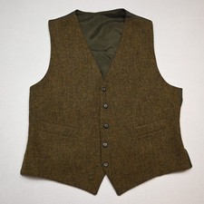 Vtg Harris Tweed Large L Green Tan Brown 100 Wool England Mens Vest Waistcoat