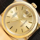 ROLEX DATEJUST 1601 CHAMPAGNE 14K YELLOW GOLD STEEL BLACK LEATHER BAND WATCH