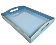 Blue Serving Tray with Handles 15x11x2.5" Plastic Decorative for Coffee Table