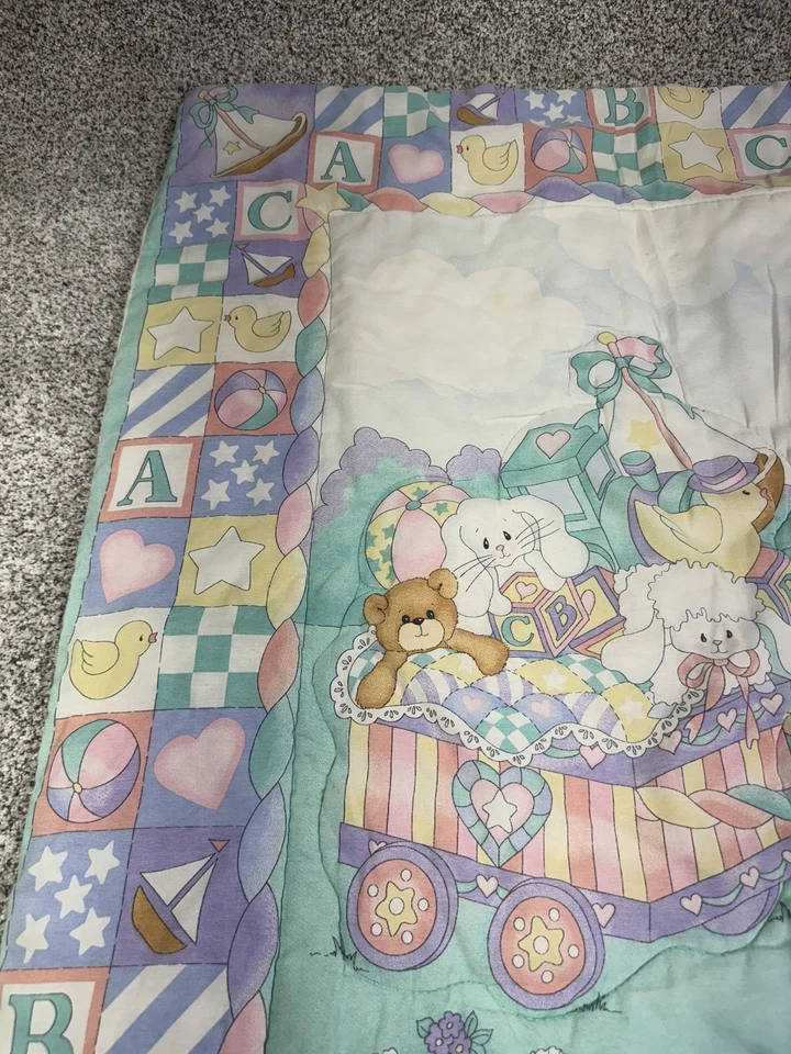 Manta reversible vintage para bebé ABC oso de peluche pato conejito decoración infantil años 90 Foto 3 de 4