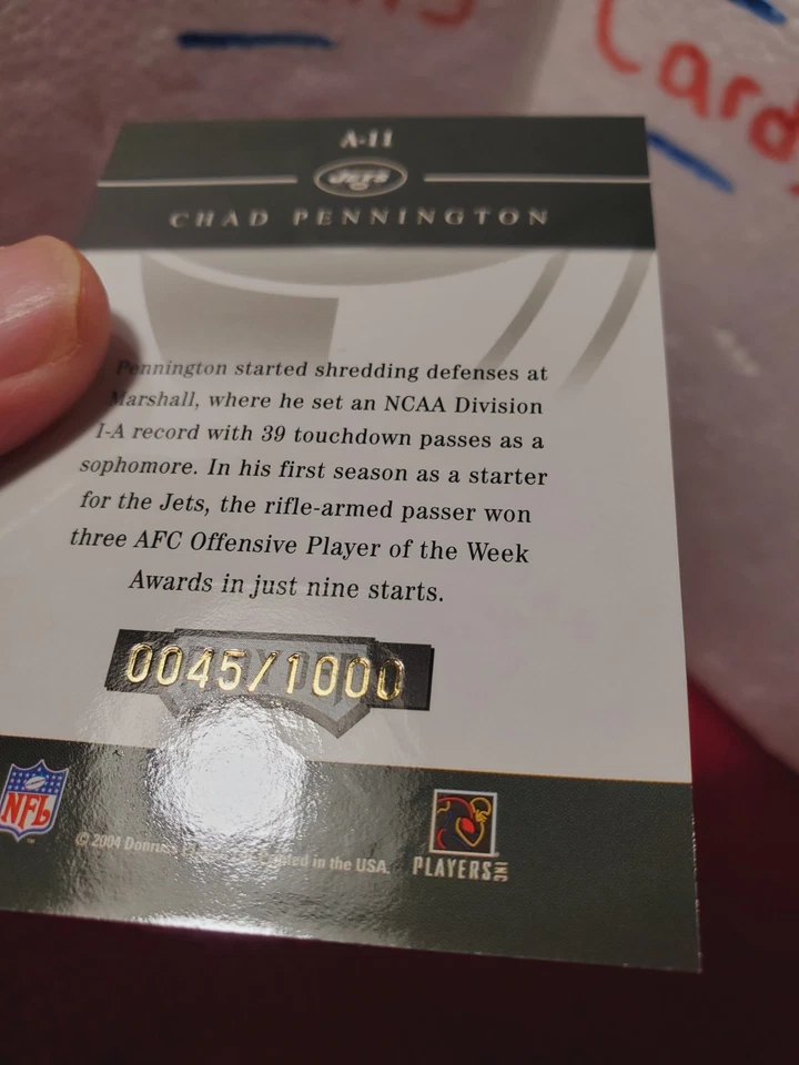 2004 Playoff Honors Accolades NFL #/1000 Chad Pennington New York Jets  - Image 4 of 4