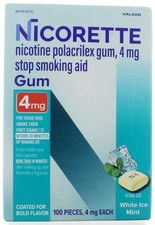 Nicorette Nicotine Gum 4MG White Ice Mint 100 Pcs Exp 02/2028