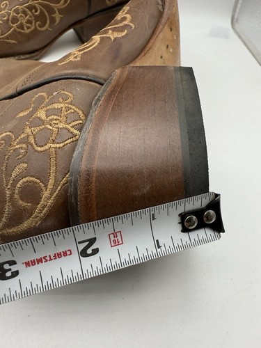 TANNER MARK Leather Brown Flower Pattern Stitched Snip Toe Boot Womens 7.5 - Picture 2 of 17