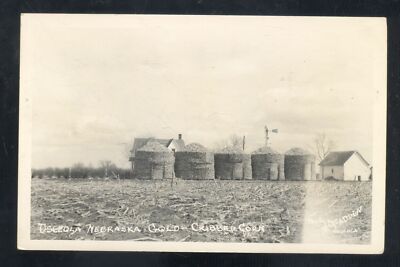 RPPC OSCEOLA NEBRASKA GOLD CRIBBER CORN FARMING REAL PHOTO POSTCARD