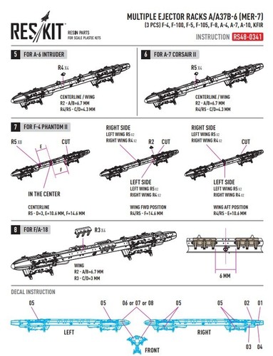 ResKit RS48-0341 Scala 1:48 Portaespulsori multipli A/A37B-6 (MER-7)3pcs F,A,Kfir - Foto 6 di 24