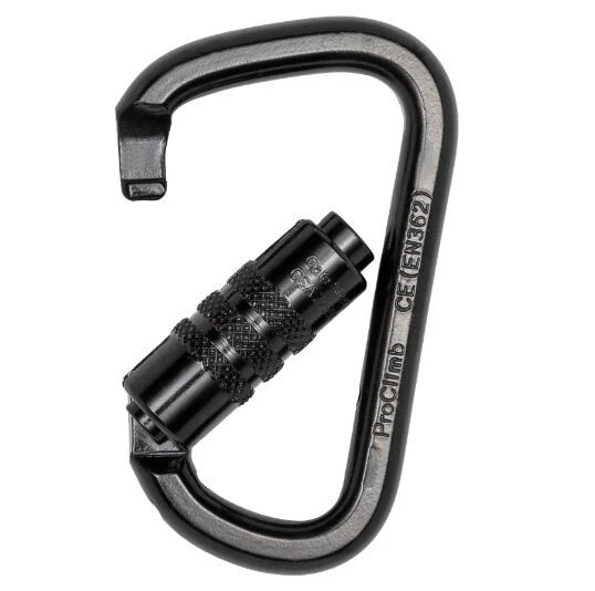 Mosquetón US Rigging Supply acero al carbono negro modificado-D bloqueo giratorio 50 kN Foto 3 de 4