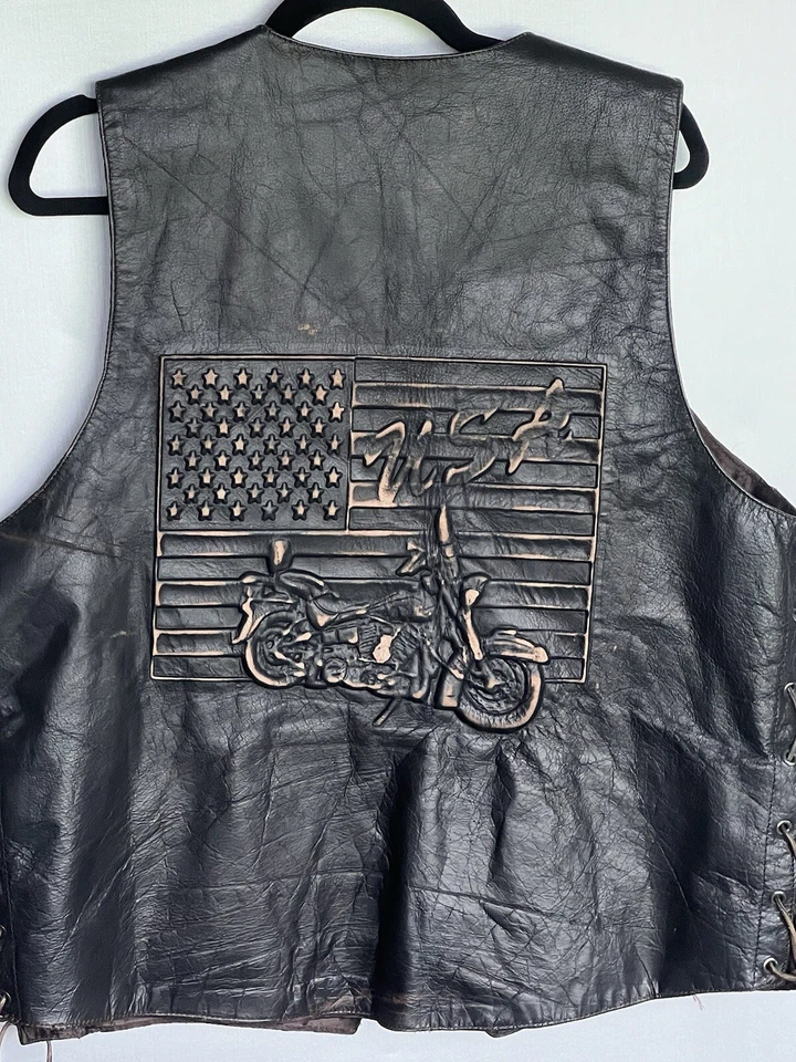 Motorcycle Vest Unik Premium (Men's Sz 44 X-Large)Black/Brown U.S.A. Biker Wear - Image 4 of 4
