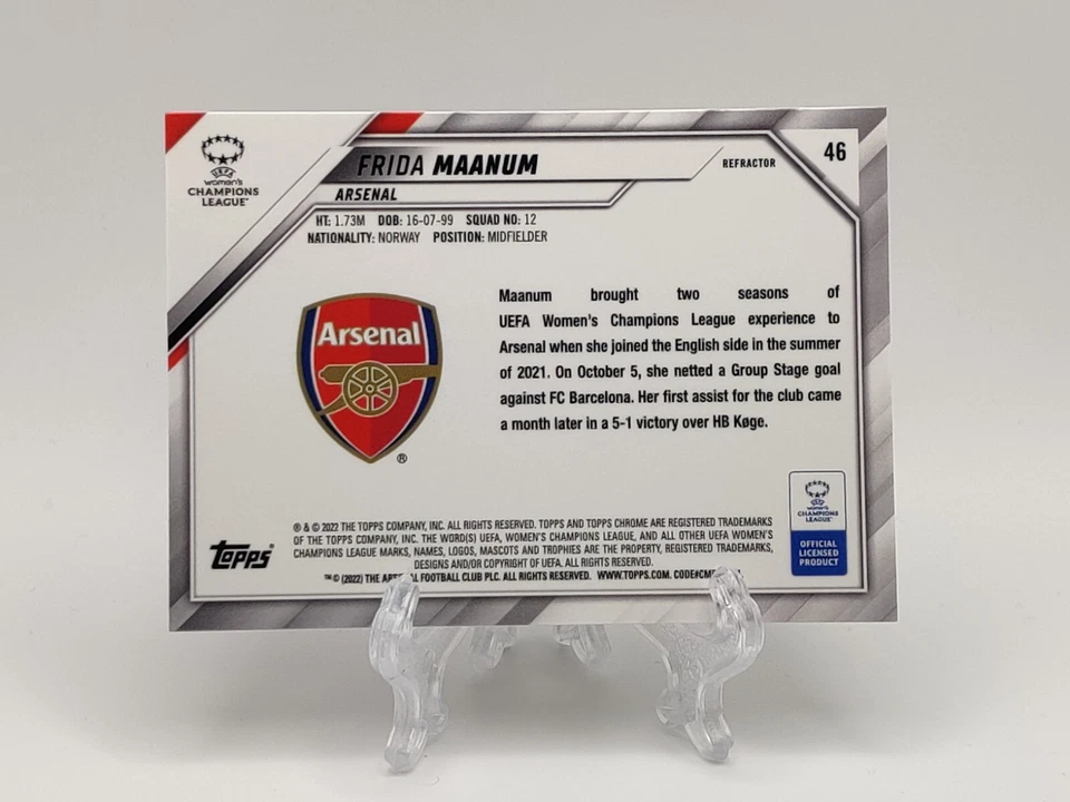 2021-22 Topps Chrome Women’s UEFA Frida Maanum #46 Refractor Rookie Card Norway - Image 2 of 2