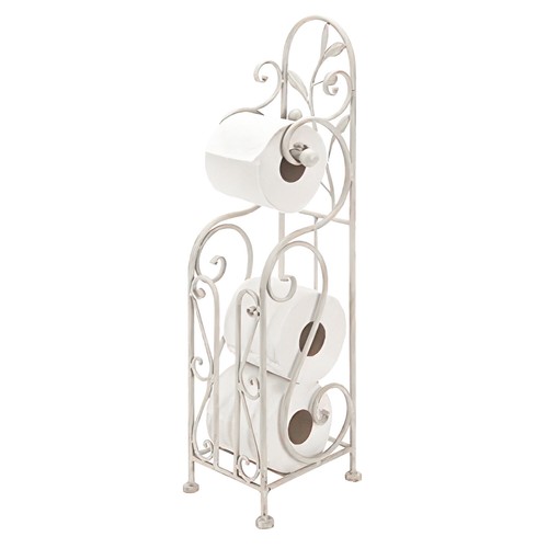 Benzara Benzara Classic Free standing Metal Toilet Paper Holder, Bronze White