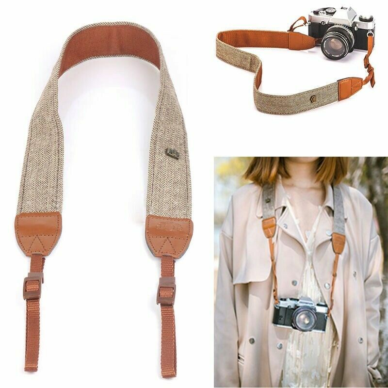 Vintage Weave Camera Shoulder Neck Retro Strap Belt PU Leather DSLR SLR Brown