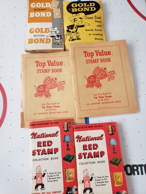 Lot Vintage Grocery Saver Stamp Books & Stamps Gold Bond, Red Stamp & Top Value
