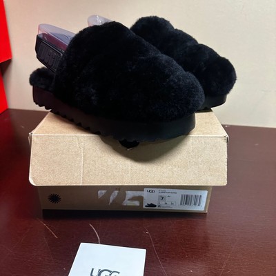 UGG Womens Black Super Fluff 1121751 Sheepskin Comfort Slip On Slipper Size US 7