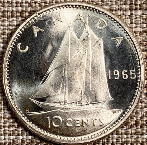 1965 Canada 10 cent Silver Elizabeth II, KM#51  UNC-Nice Coin “Free Shipping” - Picture 1 of 8