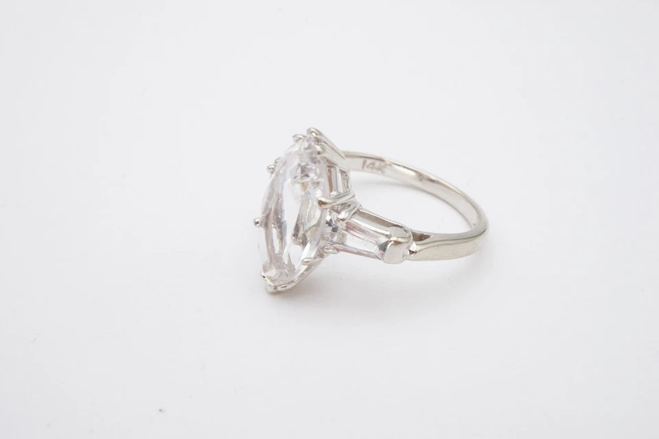 Vintage 14k White Gold White Quartz Engagement Ring Size 6.5 Signed Kimberly - Image 4 of 4