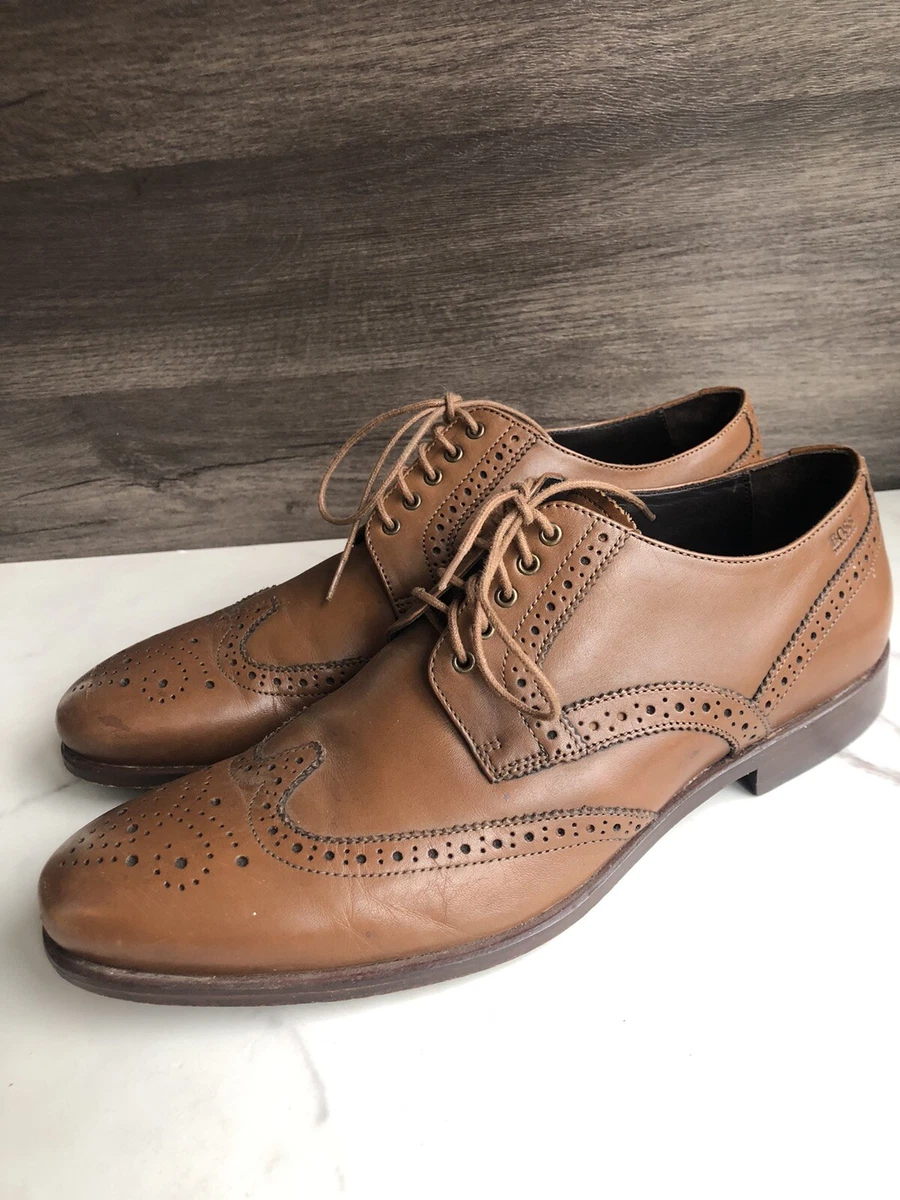 Hugo Boss Oxford Dress Shoes Men 12 Brown Suede Wingtip Made in Italy Blue Laces Hugo Boss ITALY Brown Suede Leather Oxford Men main image 2
