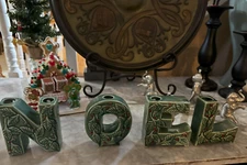 Vintage Lipper Mann Noel Candle Holder Holly Green Berry Letter Christmas Japan