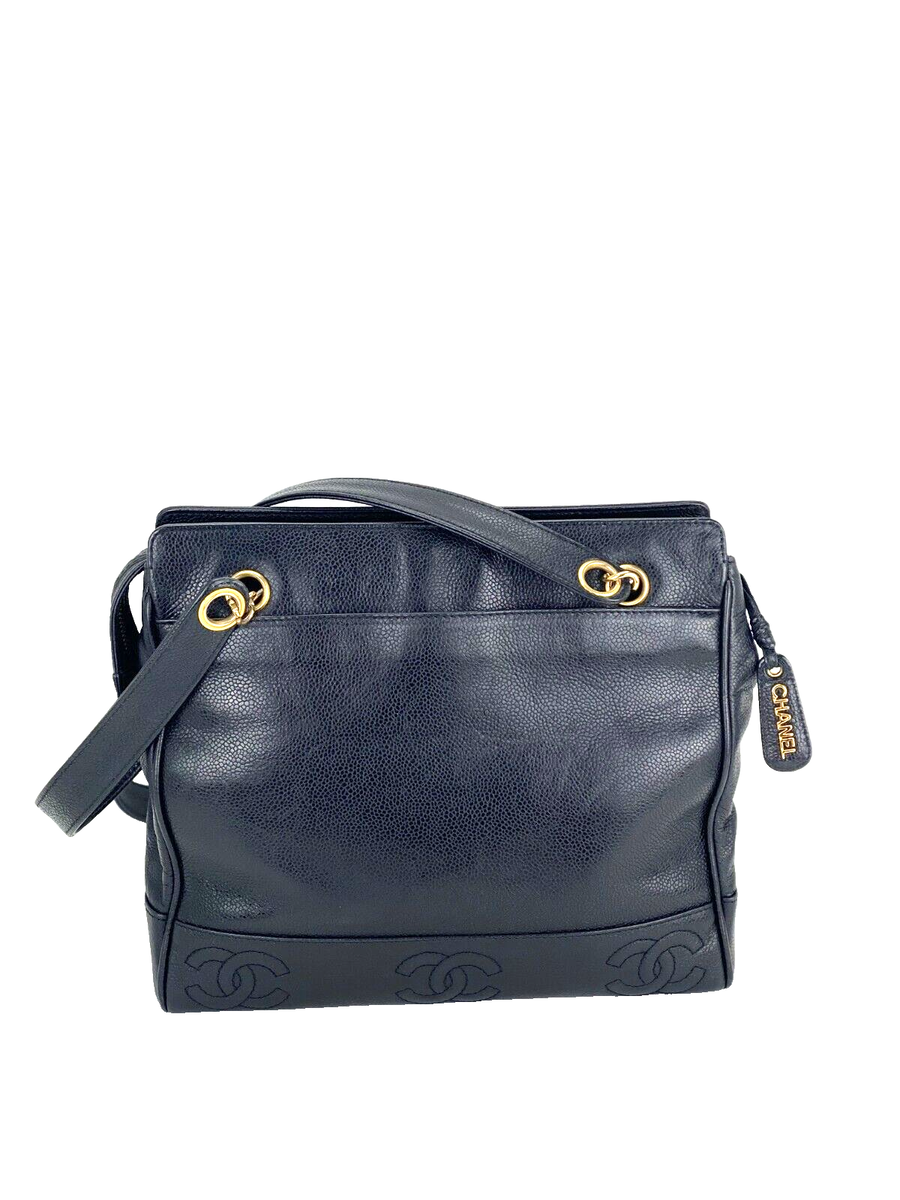CHANEL Vintage Black Caviar Leather CC Zip Tote Shoulder Bag CHANEL Vintage Black Caviar Leather CC Zip Tote Shoulder Bag