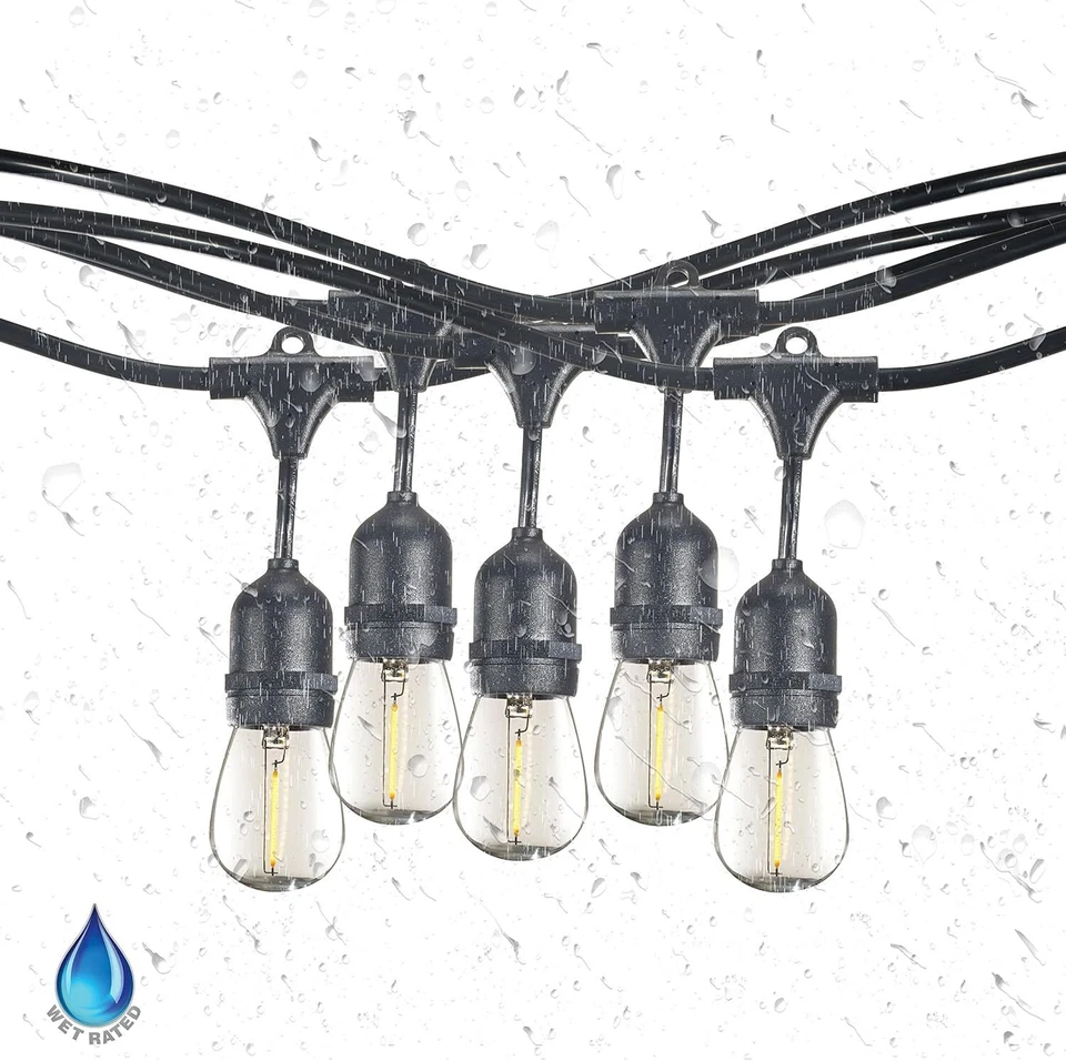 4Pk 14Ft Pendant String Light w/ LED Shatterproof S14 Clear, 10 Socket E26 2700K - Image 2 of 3