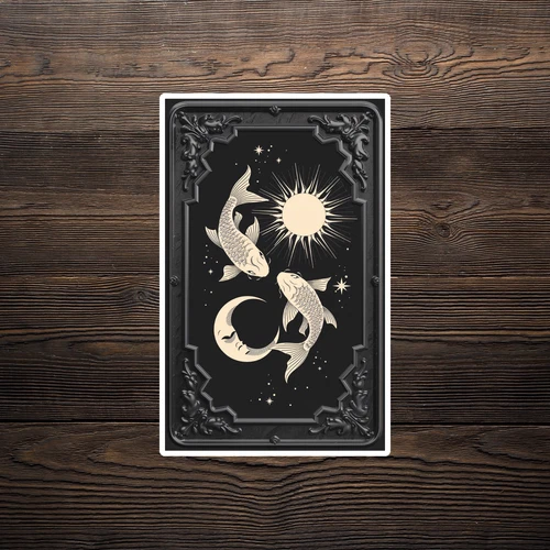 Celestial Koi Fish Sticker - Sun & Moon Pisces Zodiac Decal #2174