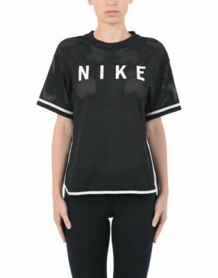 Women's Nike mesh T shirt Medium Short sleeve Black and white Relaxed fit 