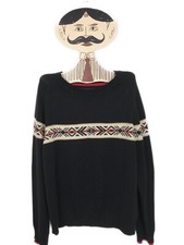 Tommy Hilfiger Mens Alpine Ski Fair Isle Sweater Cotton Knit Black Crew Neck XL