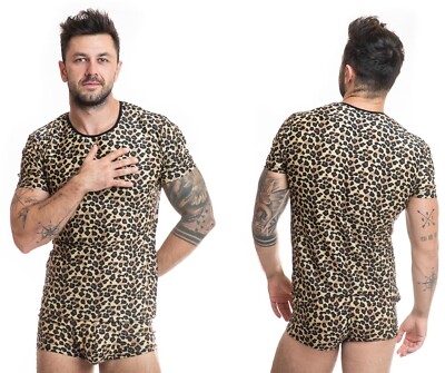 ANAIS FOR MEN SHIRT ANIMALPRINT clubwear tshirt blickdicht schwarz