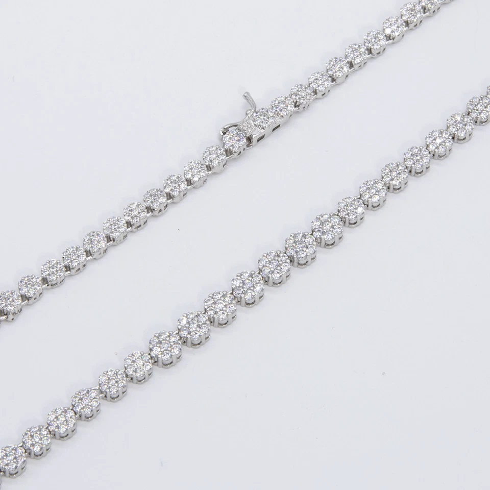 Colar de corrente de tênis graduado aglomerado de flores prata esterlina 925 - Imagem 4 de 4