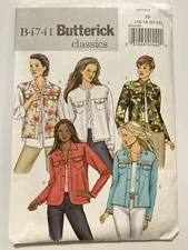 Butterick Sewing Pattern B4741 16-22 Front Yoke Jean Jacket Vest Collar Options