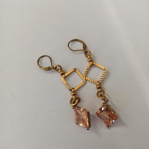 VTG Set Natural Quartz Crystal Y-Drop Gold Tone Cocktail Geometric Links Peach - Picture 17 of 20