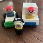 Fisher-Price Little People Vintage, 2 Wooden Angry Boys, 1 Plastic Dog, 2 Cars