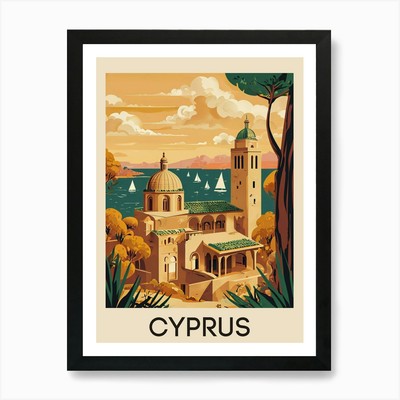 Zypern Vintage Reiseposter, Zypern gerahmtes Wandbild Poster Leinwanddruck Bild