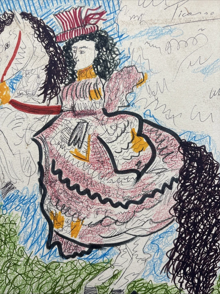 Pablo Picasso (Handmade) Drawing mixed media on paper signed & stamped - Image 2 of 3