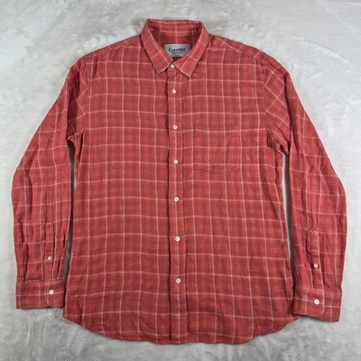Corridor NYC Button Up Shirt Men's XL Orange Plaid Long Sleeve Casual Comfort