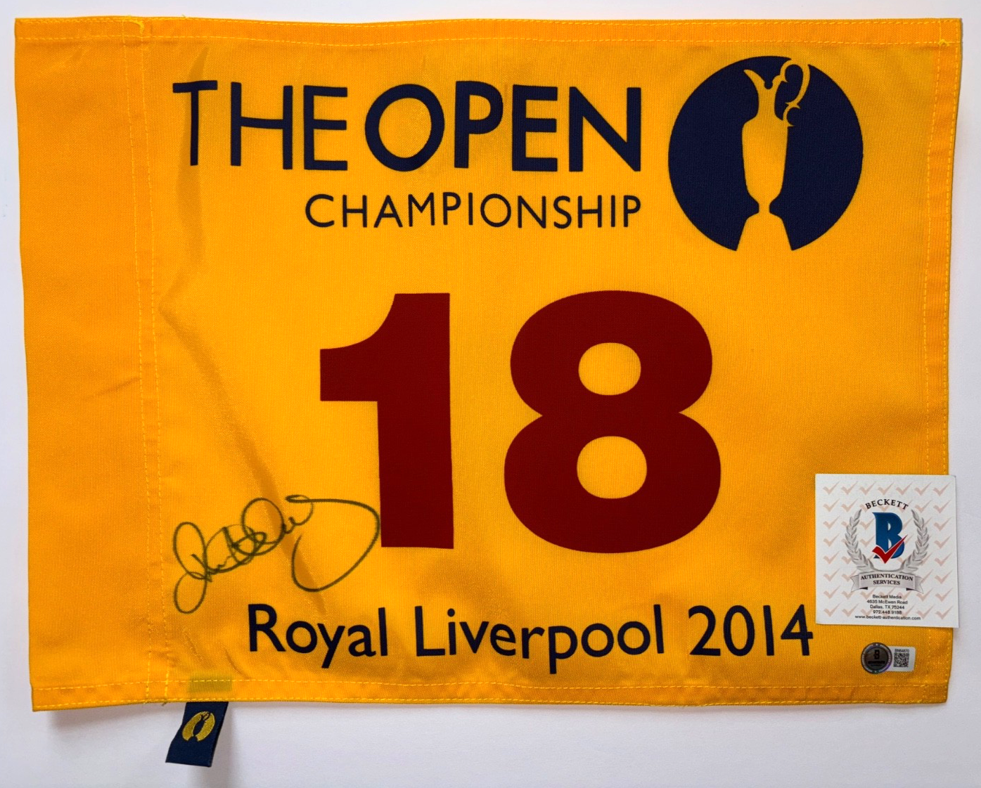 Rory McIlroy Autographed Signed 2014 BRITISH OPEN ROYAL LIVERPOOL GOLF FLAG US MASTERS BAS a 