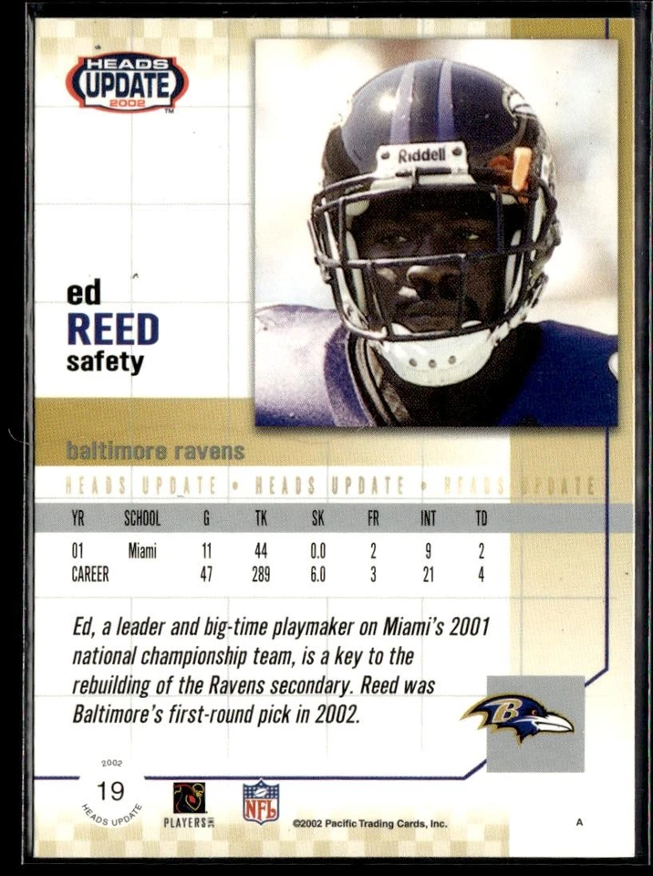 2002 Pacific Heads Update Ed Reed Rookie - Image 2 of 2