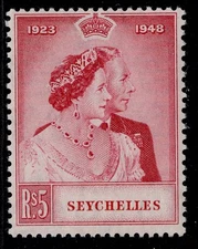 SEYCHELLES GVI SG153, 5r ROYAL SILVER WEDDING, M MINT. Cat £20.