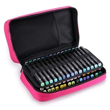 Art Marker Case 60Slots Pink Canvas Zipper Storage for Touch Prismacolor Sharpie
