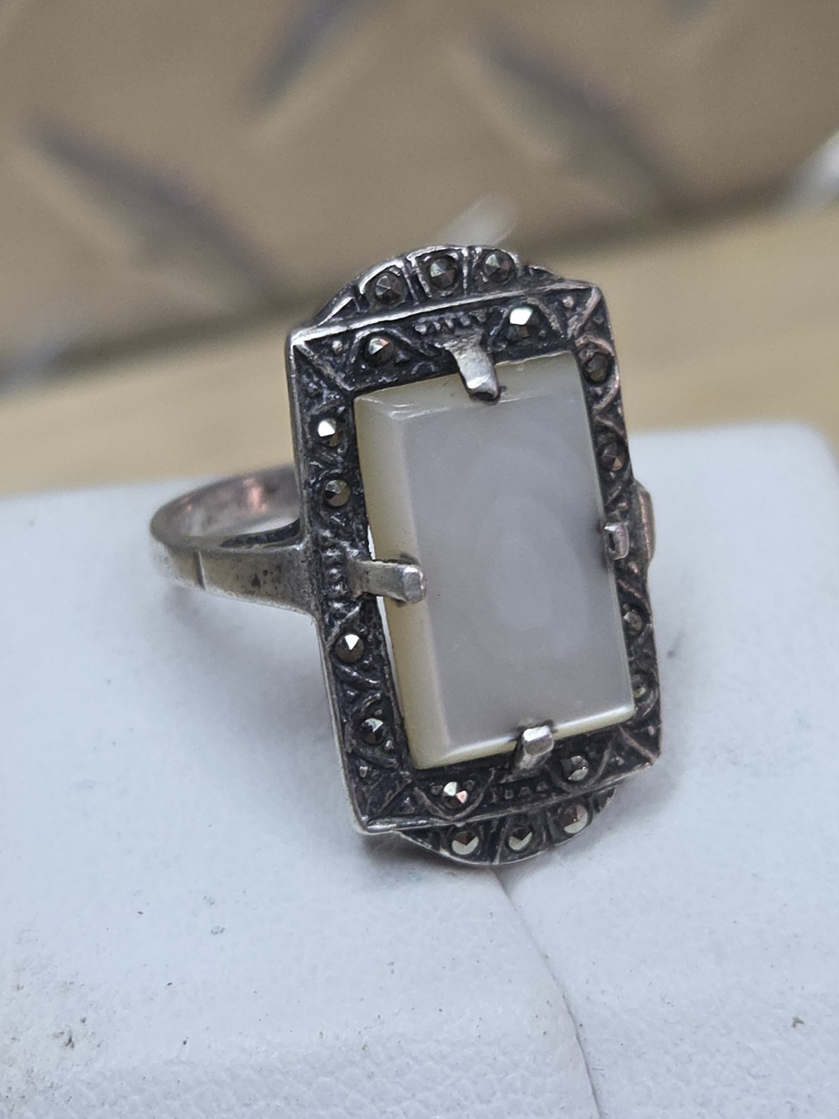 Sterling Silver 925 Art Deco Rectangular Mother o… - image 1